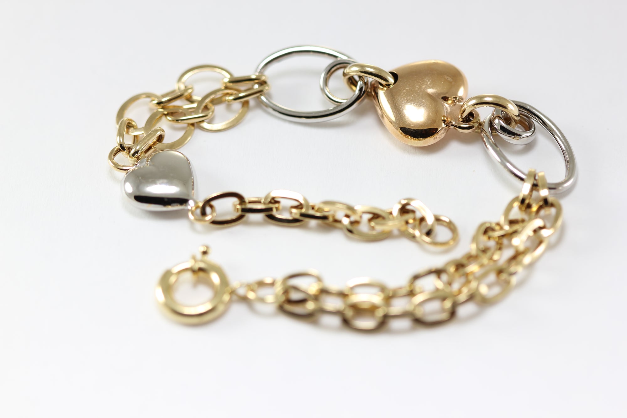 14K TRI COLOR GOLD HEART BRACELET