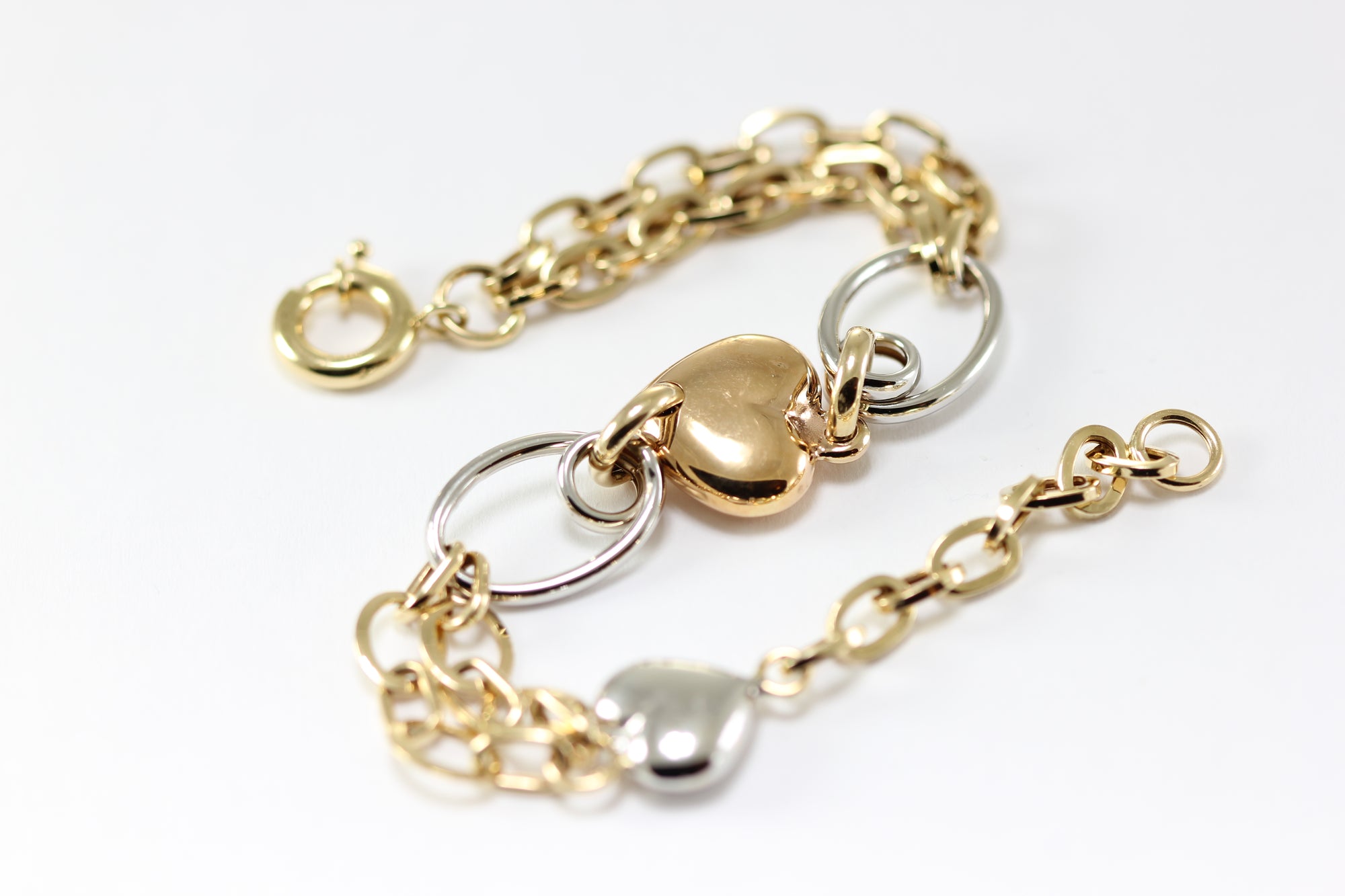 14K TRI COLOR GOLD HEART BRACELET