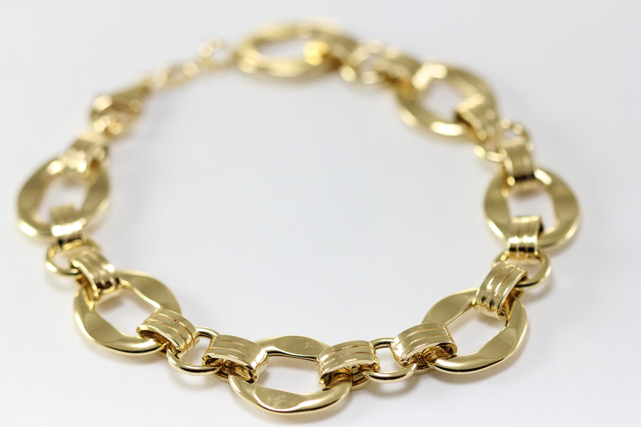 ABC 14K YELLOW GOLD LADIES SHINY OVAL LINK MODERN BRACELET