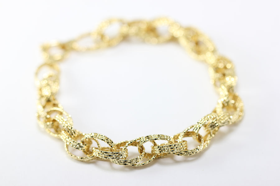 14K YELLOW GOLD FANCY HAMMERED LINK BRACELET