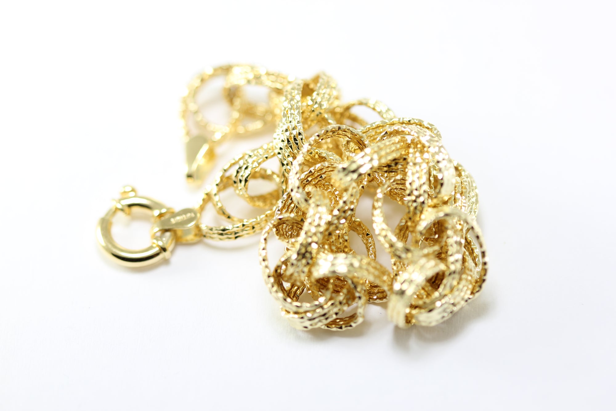 14K YELLOW GOLD FANCY HAMMERED LINK BRACELET