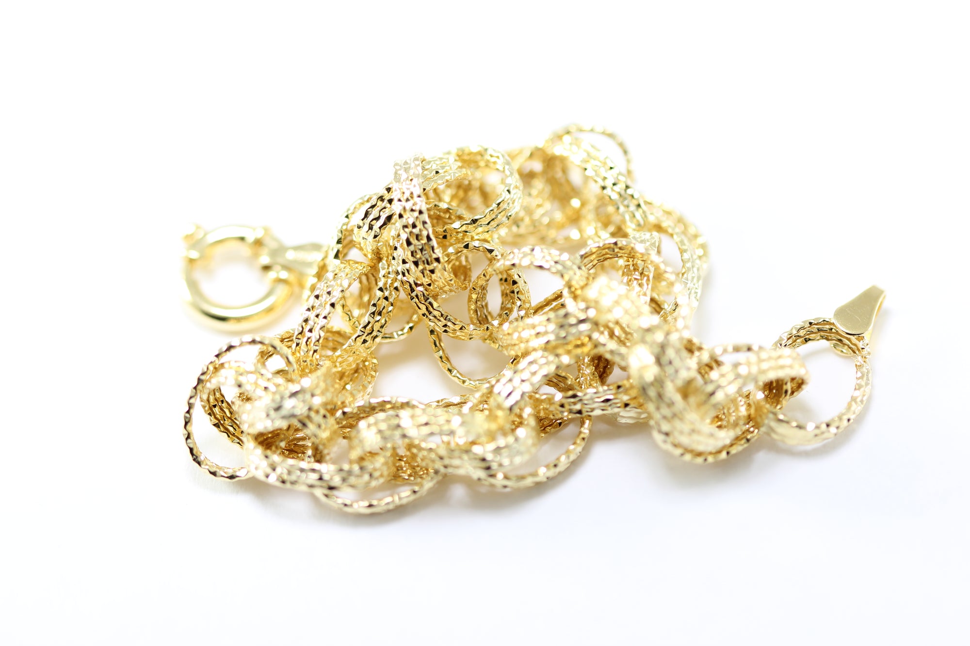 14K YELLOW GOLD FANCY HAMMERED LINK BRACELET