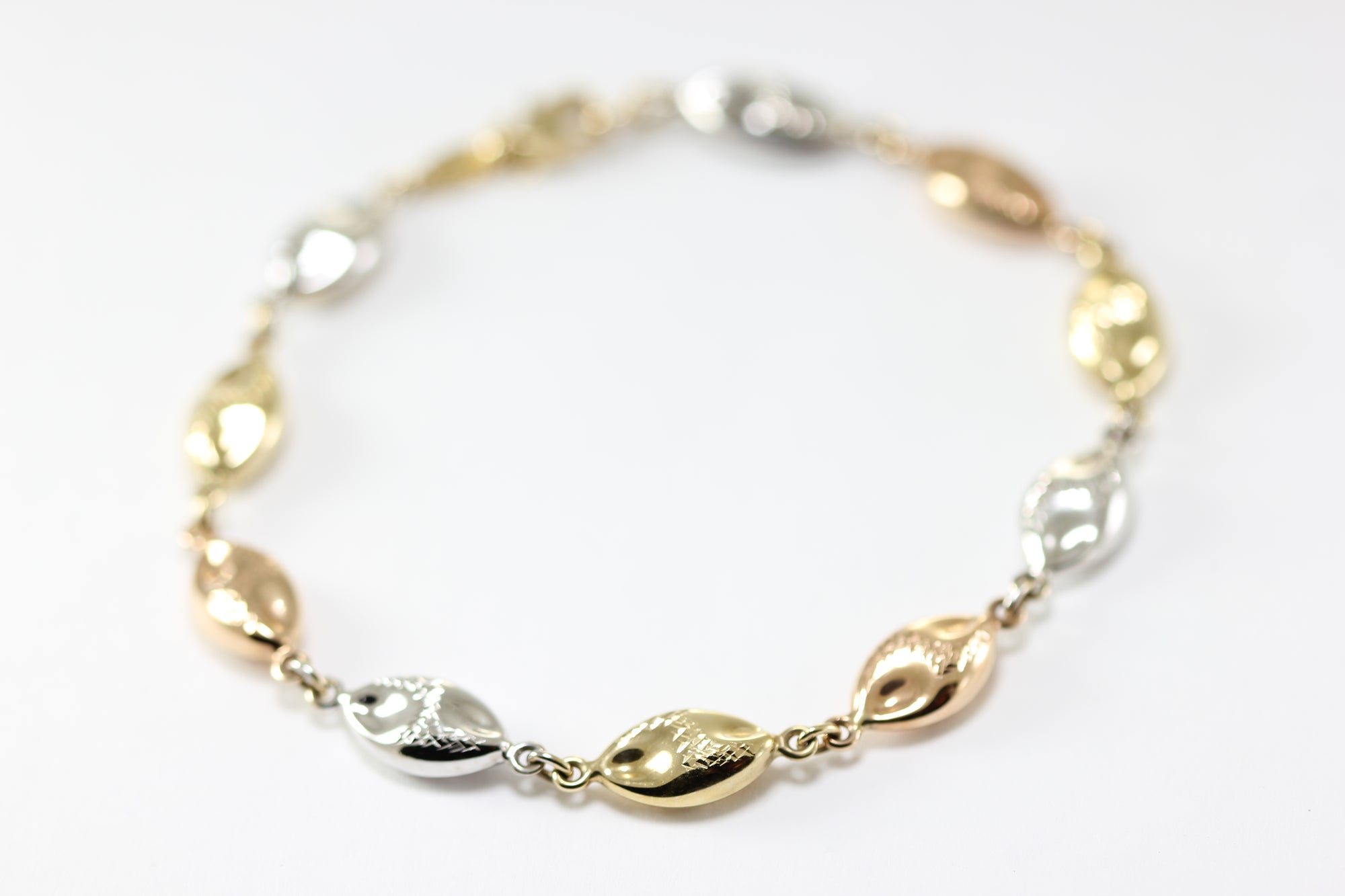 14K TRI COLOR GOLD BRUSHED LINK BRACELET
