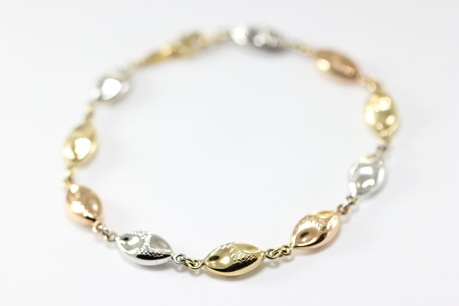 14K TRI COLOR GOLD BRUSHED LINK BRACELET