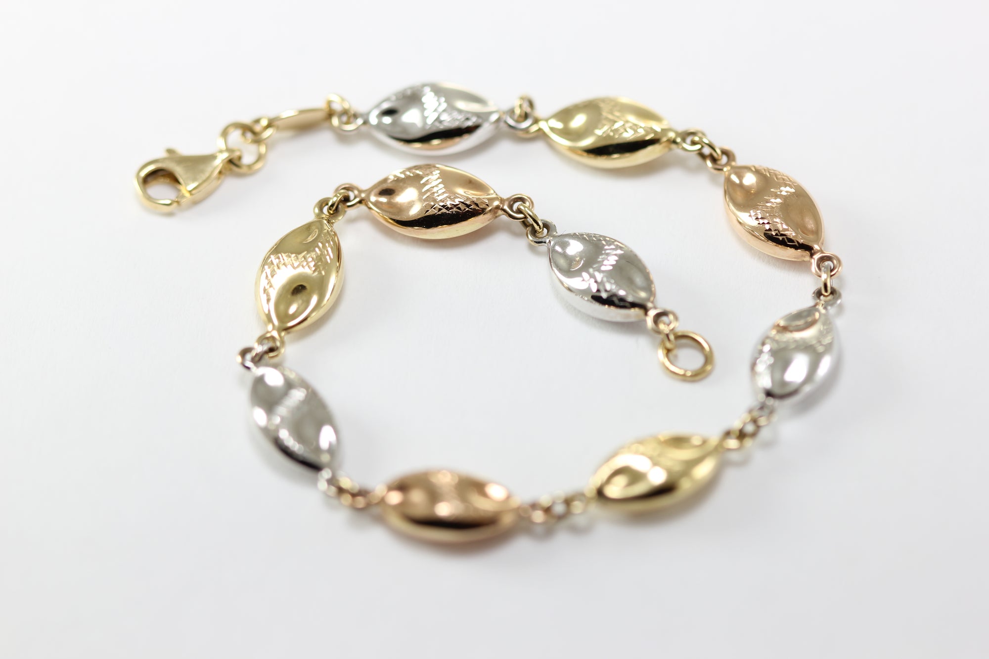 14K TRI COLOR GOLD BRUSHED LINK BRACELET