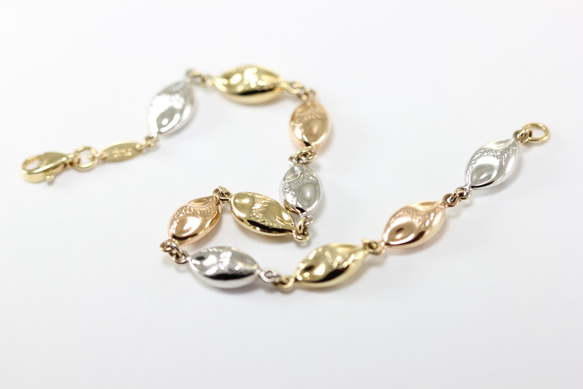 14K TRI COLOR GOLD BRUSHED LINK BRACELET