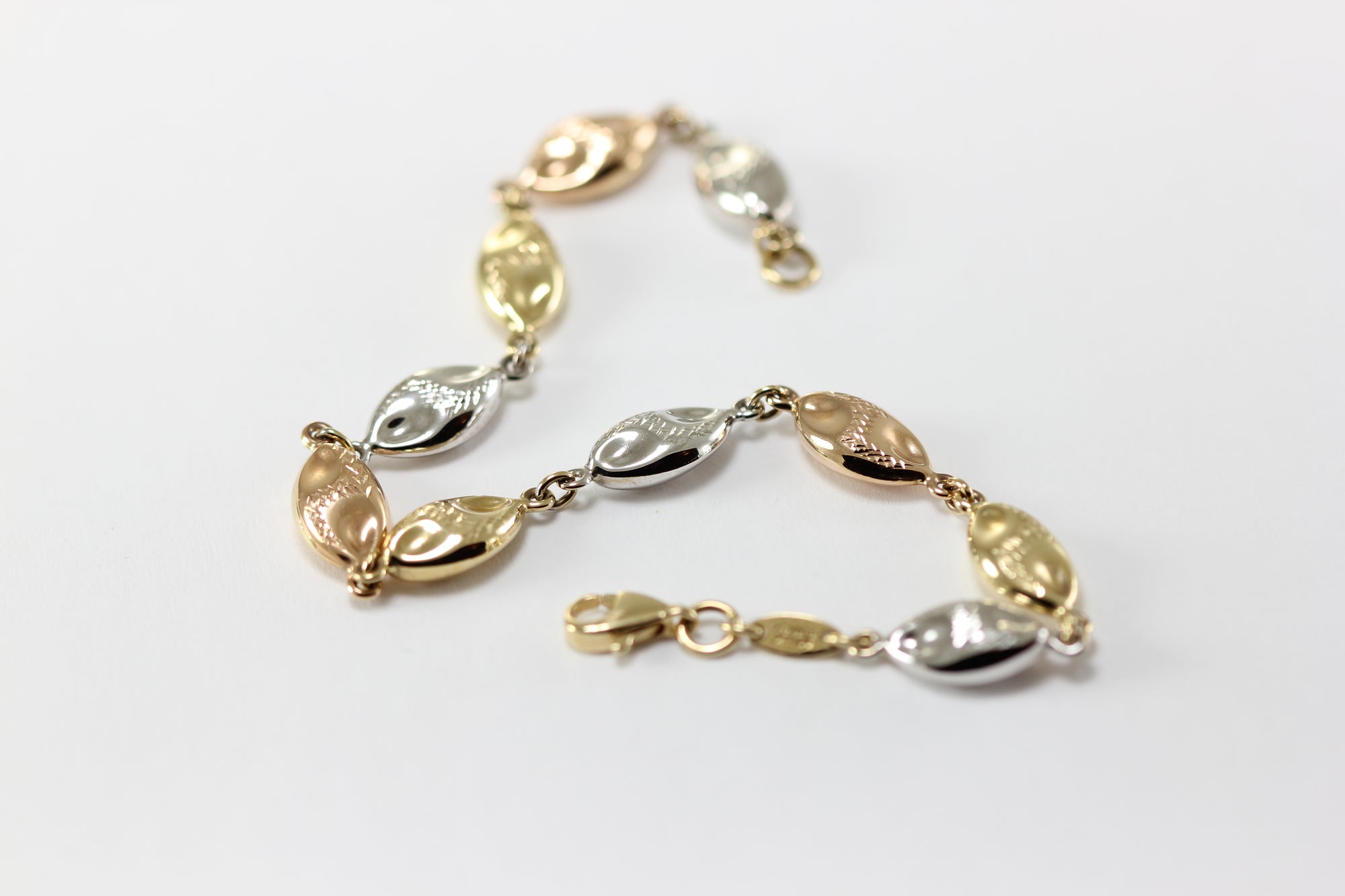 14K TRI COLOR GOLD BRUSHED LINK BRACELET