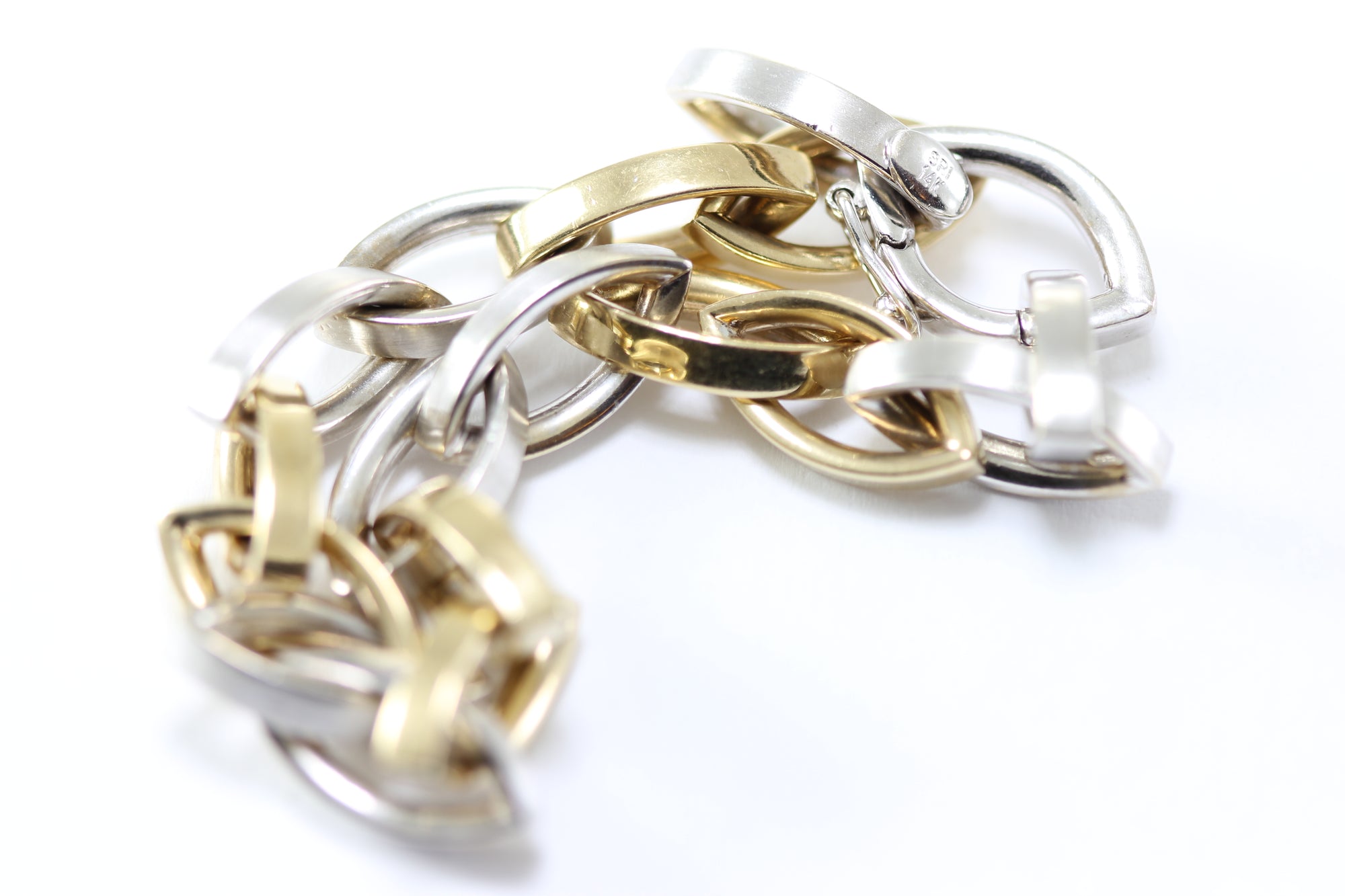 14K TWO TONE  GOLD BRUSHED LINK BRACELET