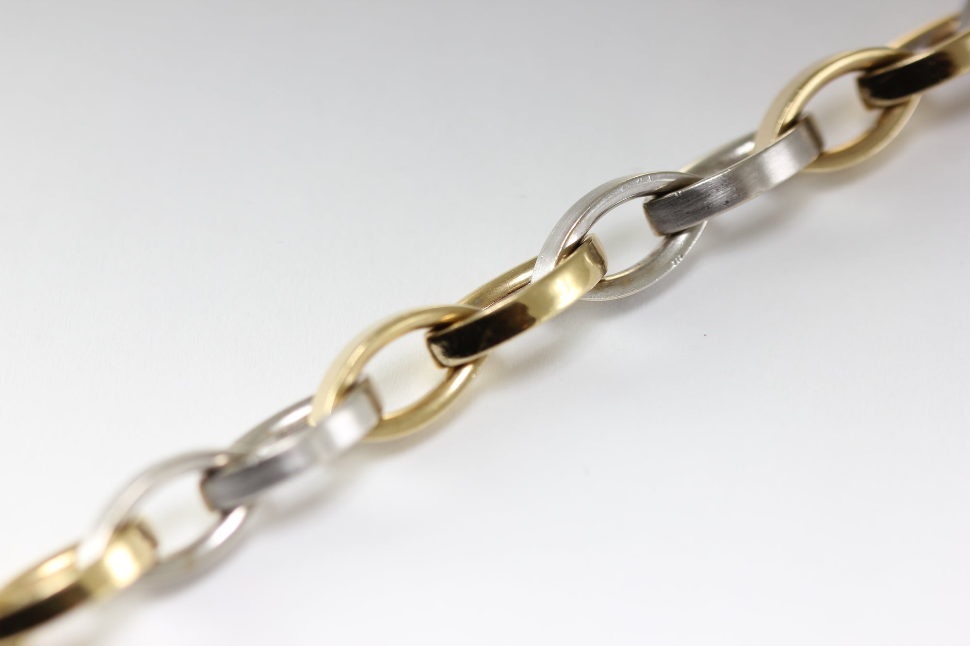 14K TWO TONE  GOLD BRUSHED LINK BRACELET
