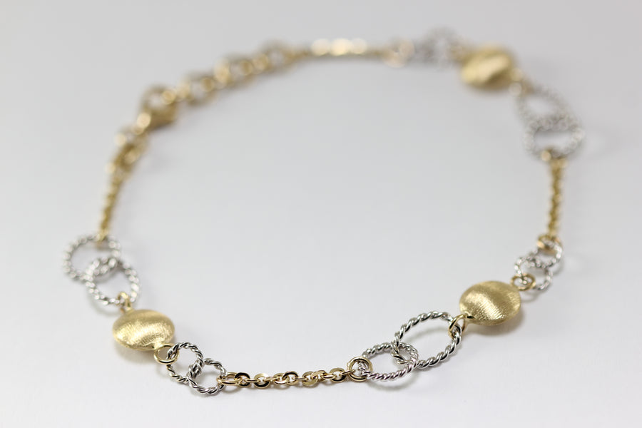 14K TWO TONE GOLD BRUSHED LINK BRACELET