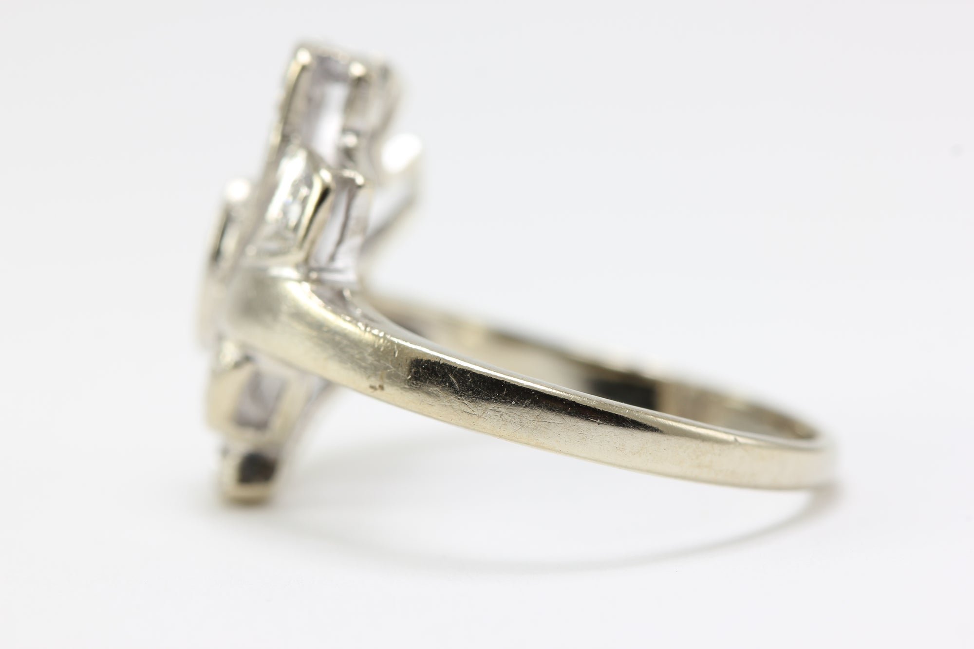 ANTIQUE 14k WHITE GOLD ART DECO MODERN DIAMOND RING EUROPEAN CUT