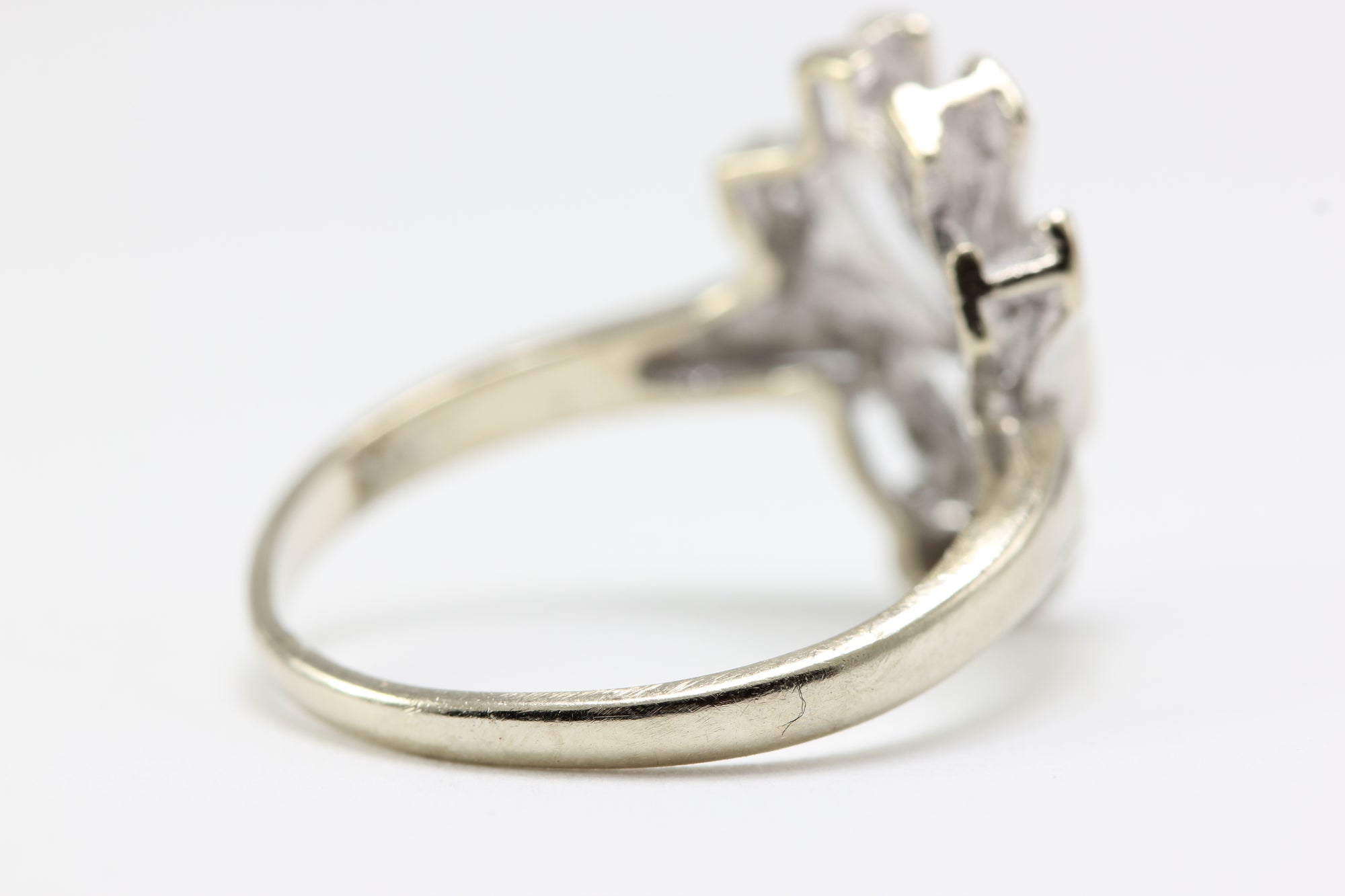 ANTIQUE 14k WHITE GOLD ART DECO MODERN DIAMOND RING EUROPEAN CUT