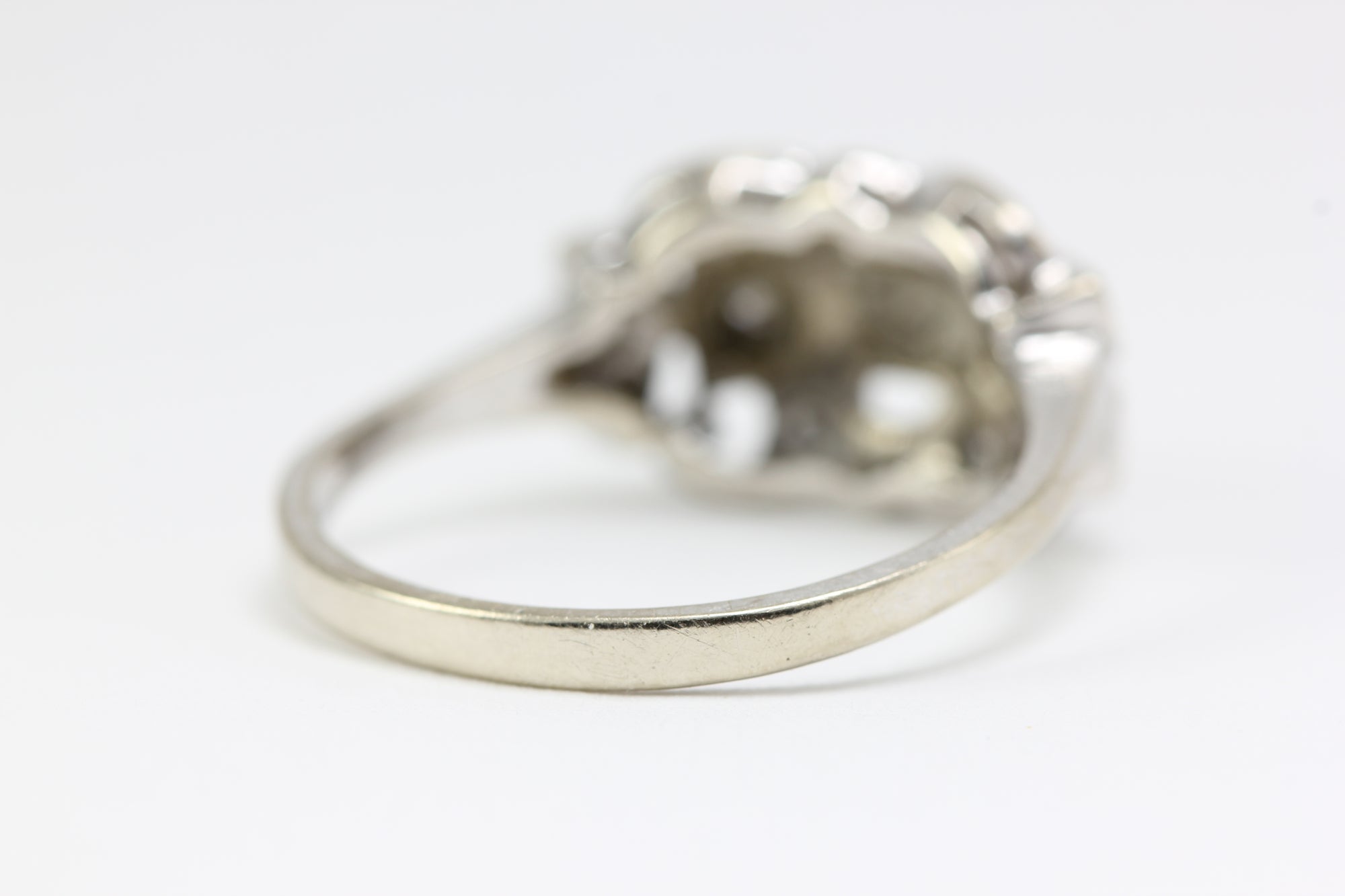 ANTIQUE 14k WHITE GOLD ART DECO FILIGREE DIAMOND RING EUROPEAN CUT