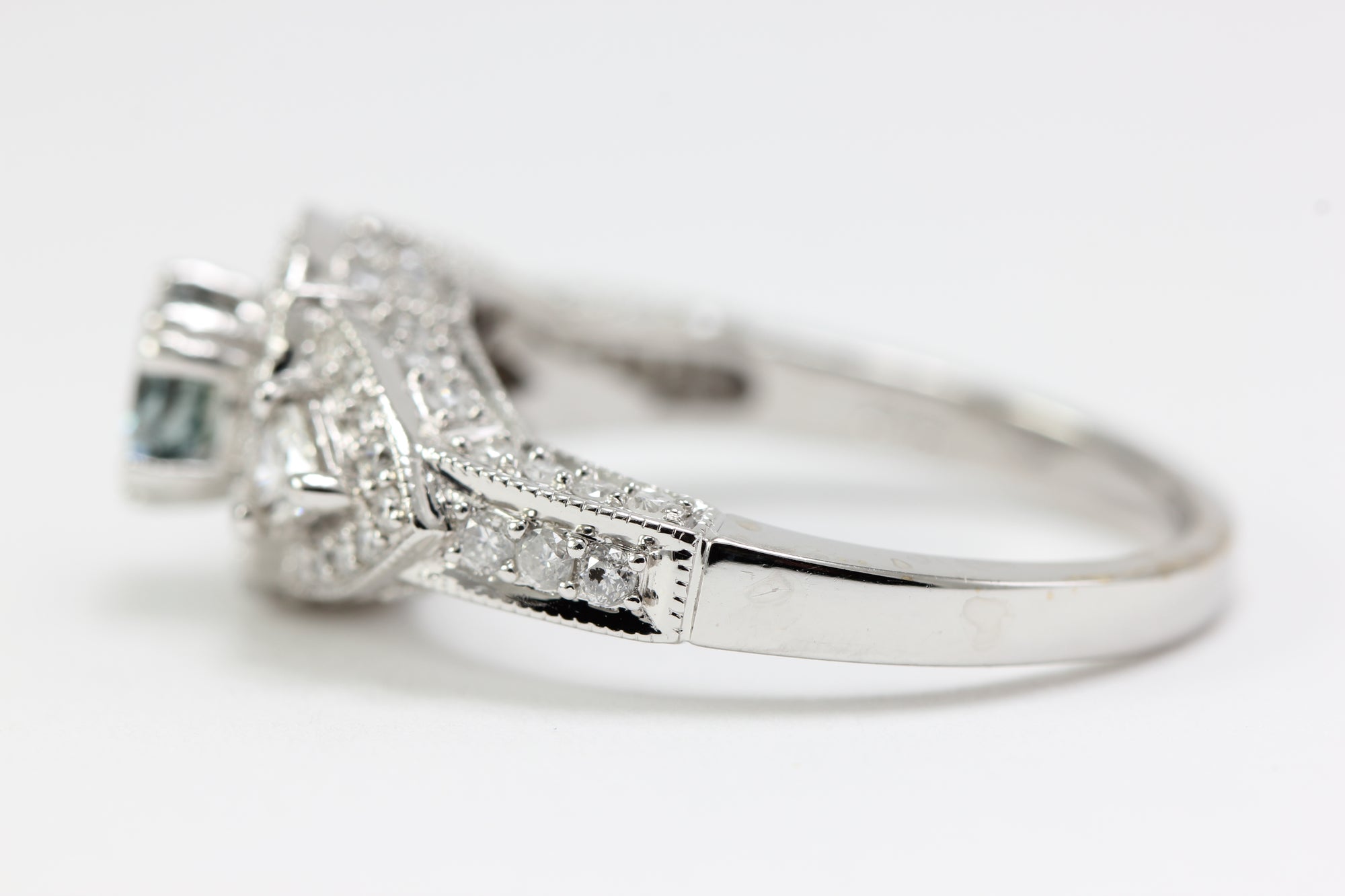 BLUE DIAMOND ENGAGEMENT RING 14K WHITE GOLD ROUND SHAPED 1.37 CTW