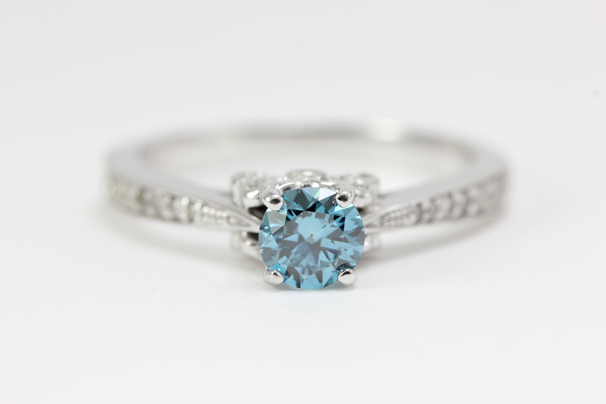 BLUE DIAMOND ENGAGEMENT RING 14K WHITE GOLD ROUND SHAPED 0.80 CTW