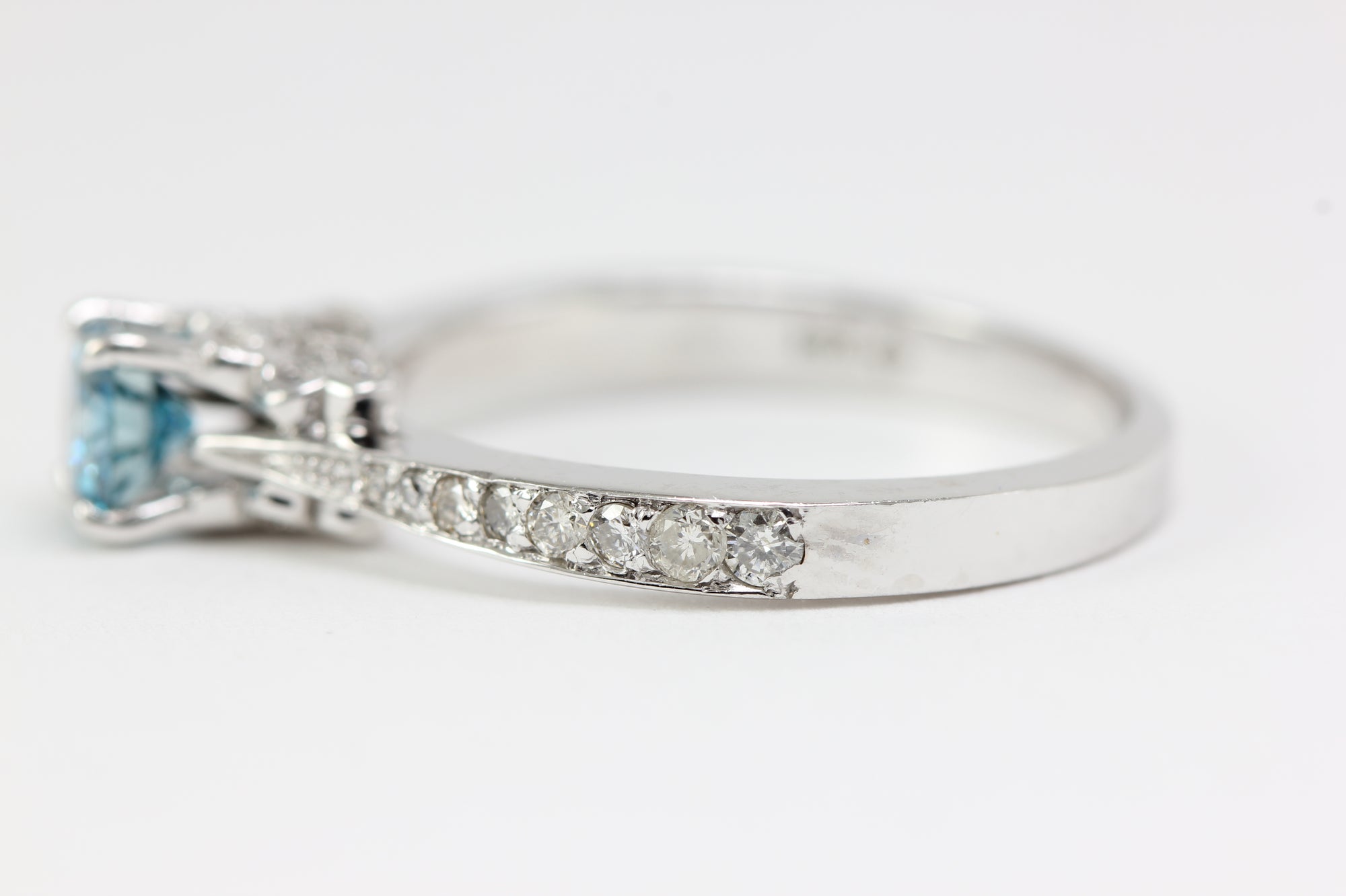 BLUE DIAMOND ENGAGEMENT RING 14K WHITE GOLD ROUND SHAPED 0.80 CTW