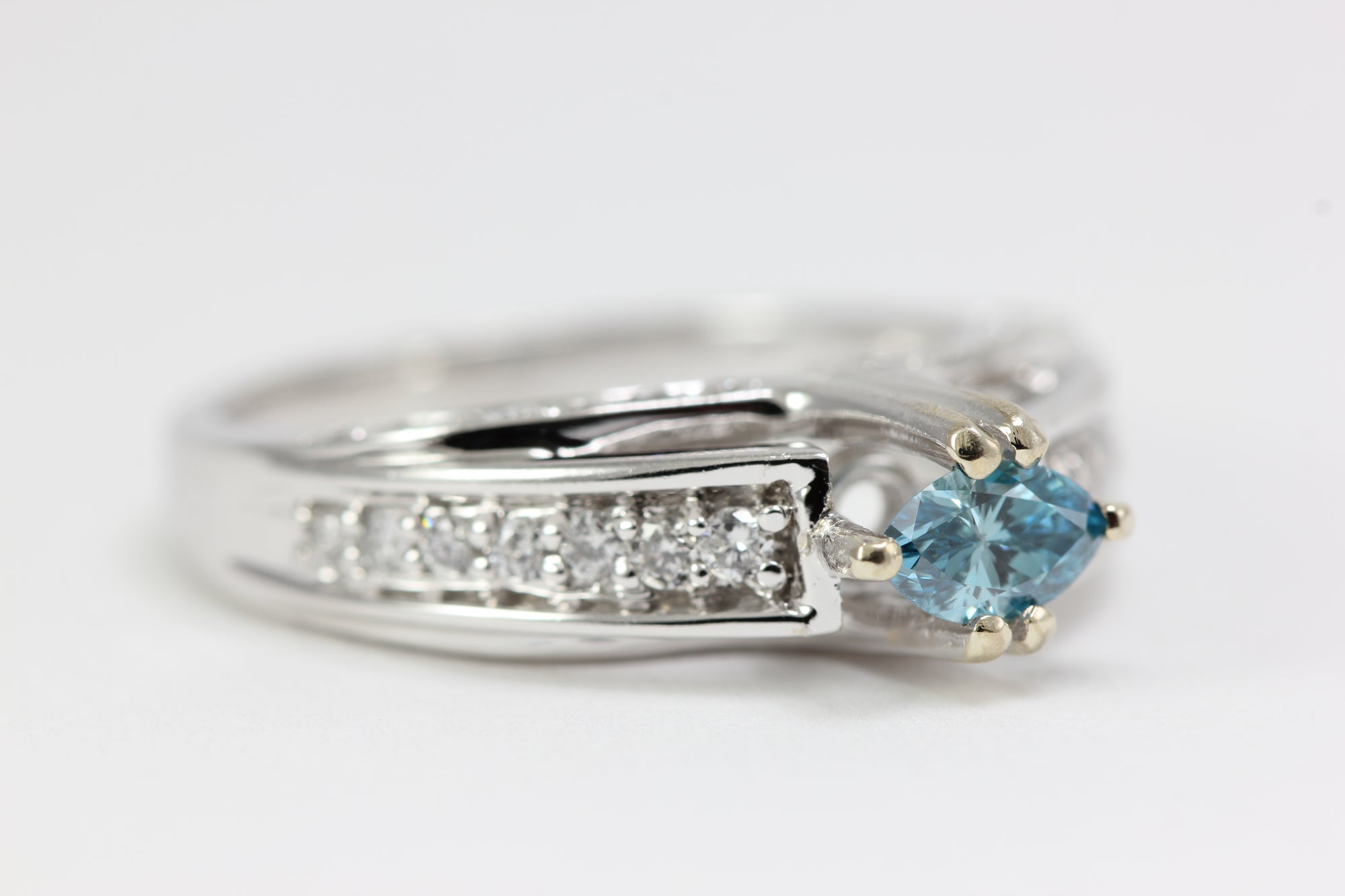 BLUE DIAMOND ENGAGEMENT RING 14K WHITE GOLD MARQUISE SHAPED 0.79 CTW