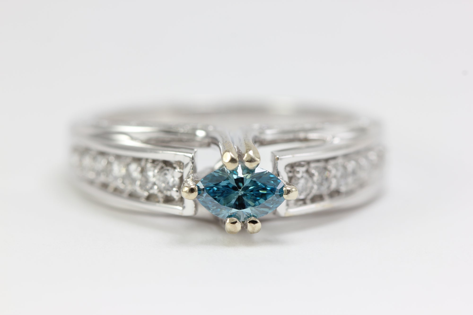 BLUE DIAMOND ENGAGEMENT RING 14K WHITE GOLD MARQUISE SHAPED 0.79 CTW