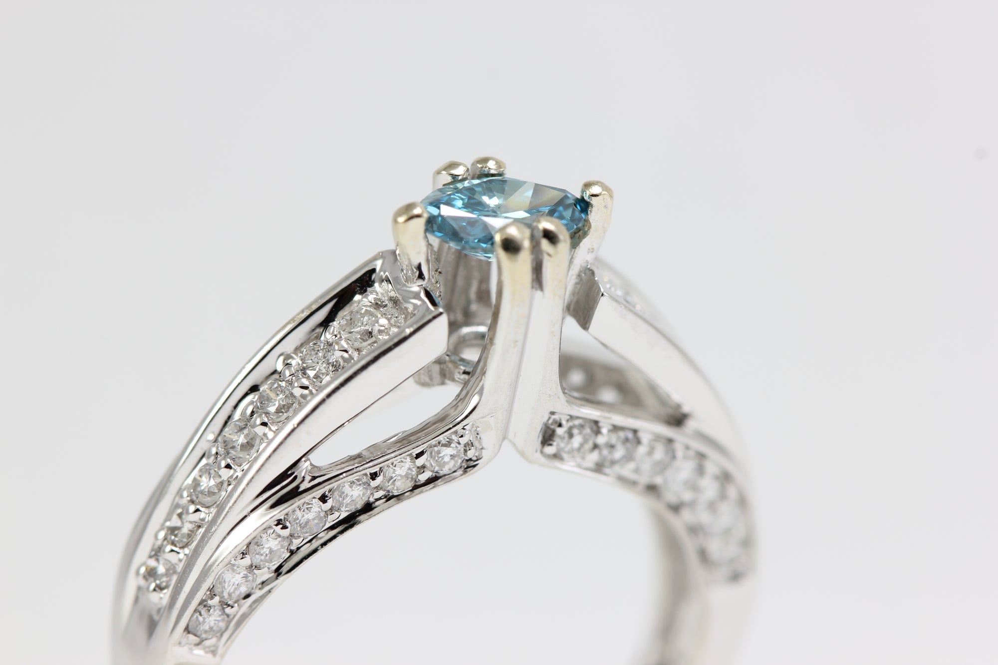 BLUE DIAMOND ENGAGEMENT RING 14K WHITE GOLD MARQUISE SHAPED 0.79 CTW