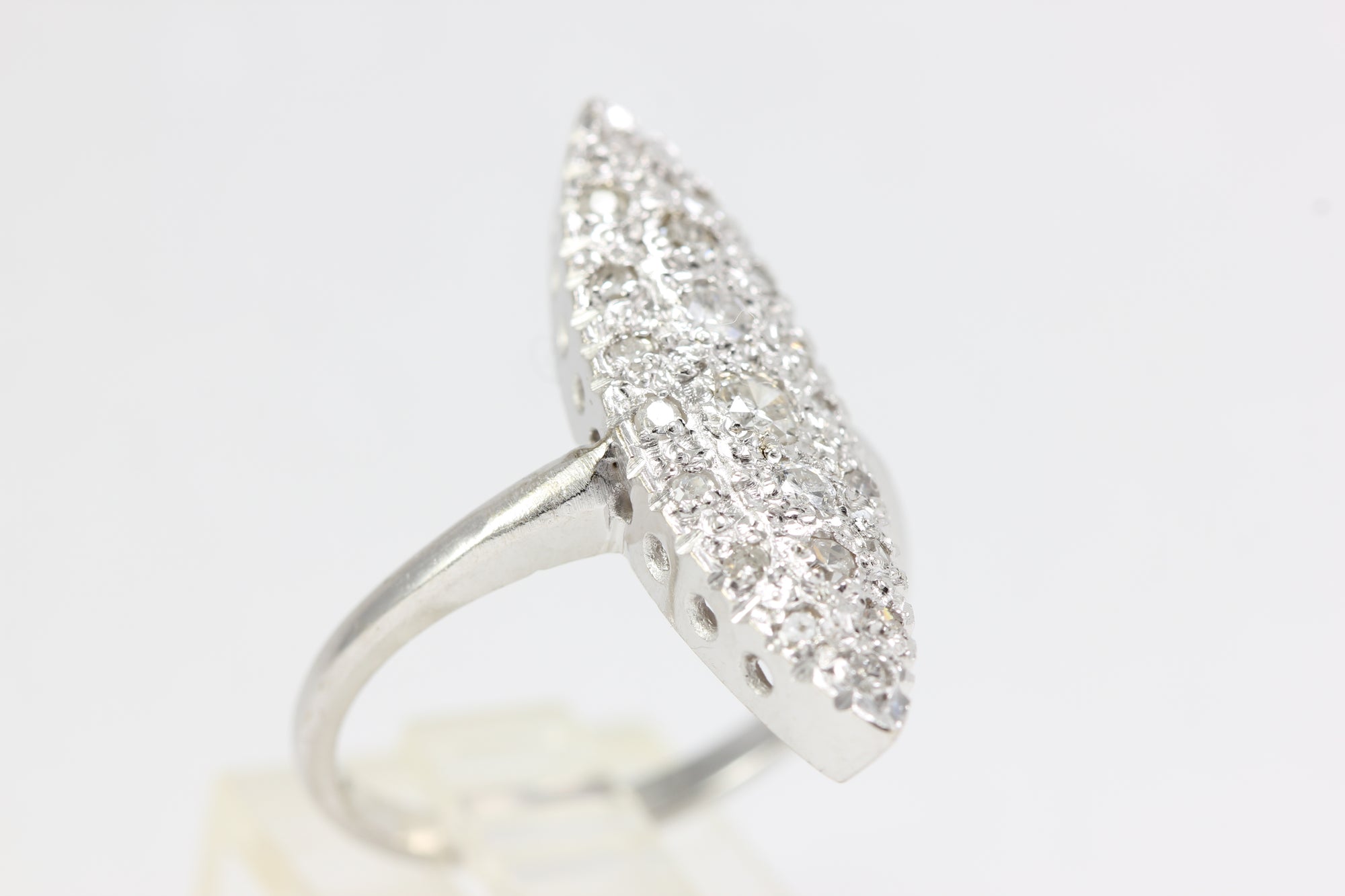 ABC ANTIQUE 14k WHITE GOLD ART DECO MARQUISE SHAPE DESIGN DIAMOND RING EUROPEAN CUT