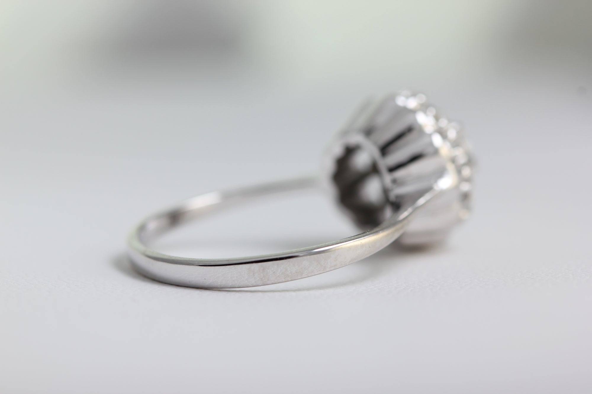 ANTIQUE DIAMOND COCKTAIL RING SET IN 14k WHITE GOLD ART DECO HALO ENGAGEMENT RING EUROPEAN CUT DIAMOND