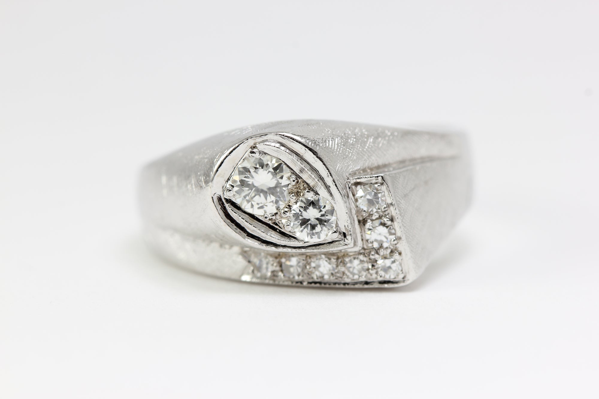 ANTIQUE 14k WHITE GOLD MENS DIAMOND RING BAND