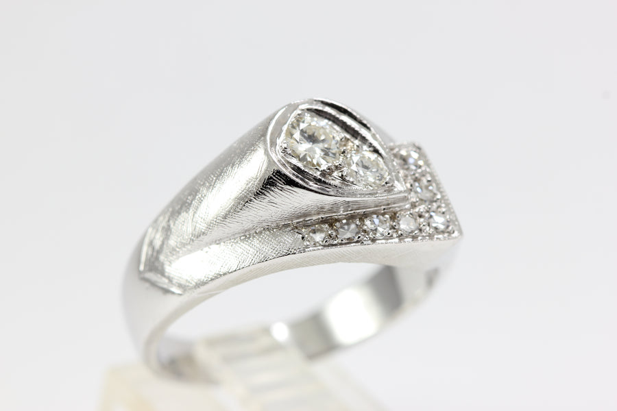 ANTIQUE 14k WHITE GOLD MENS DIAMOND RING BAND