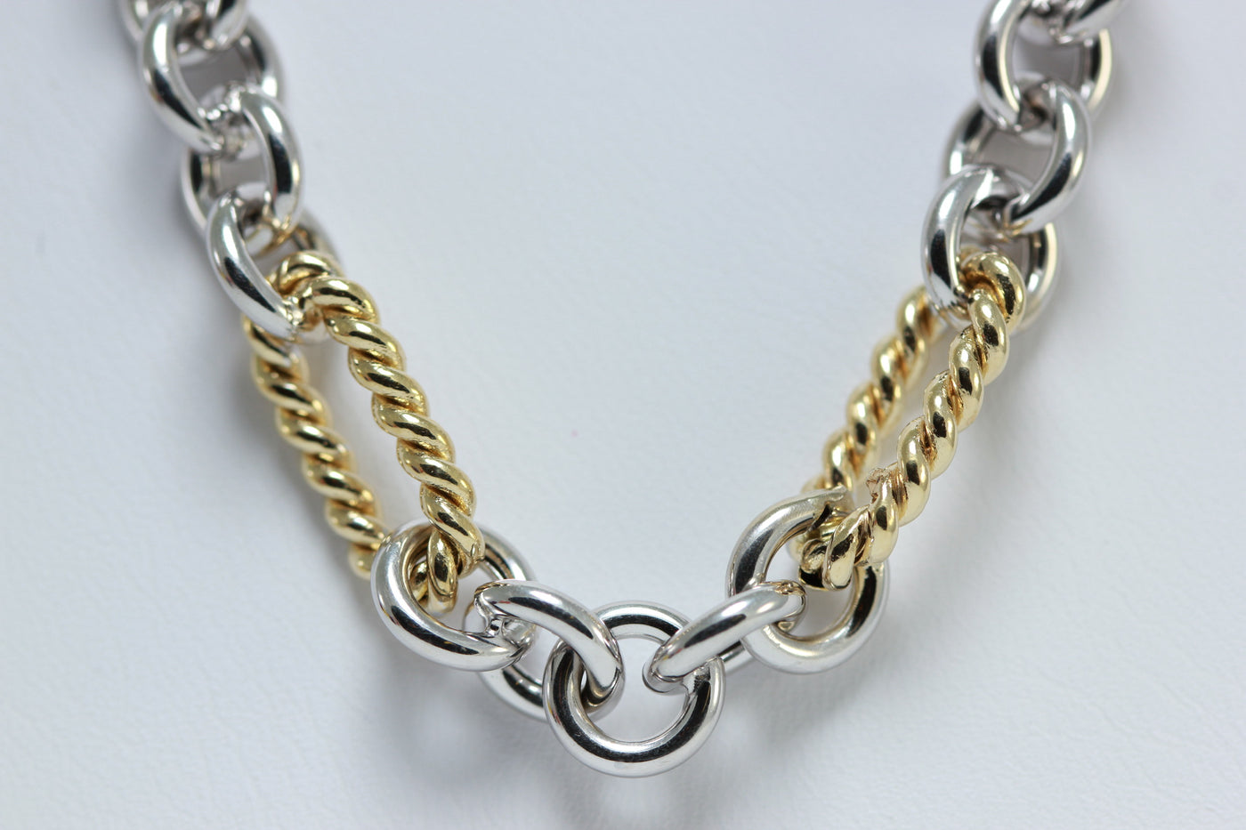 WHITE & YELLOW GOLD 14K FINE FANCY OPEN LINK NECKLACE CHAIN LADIES