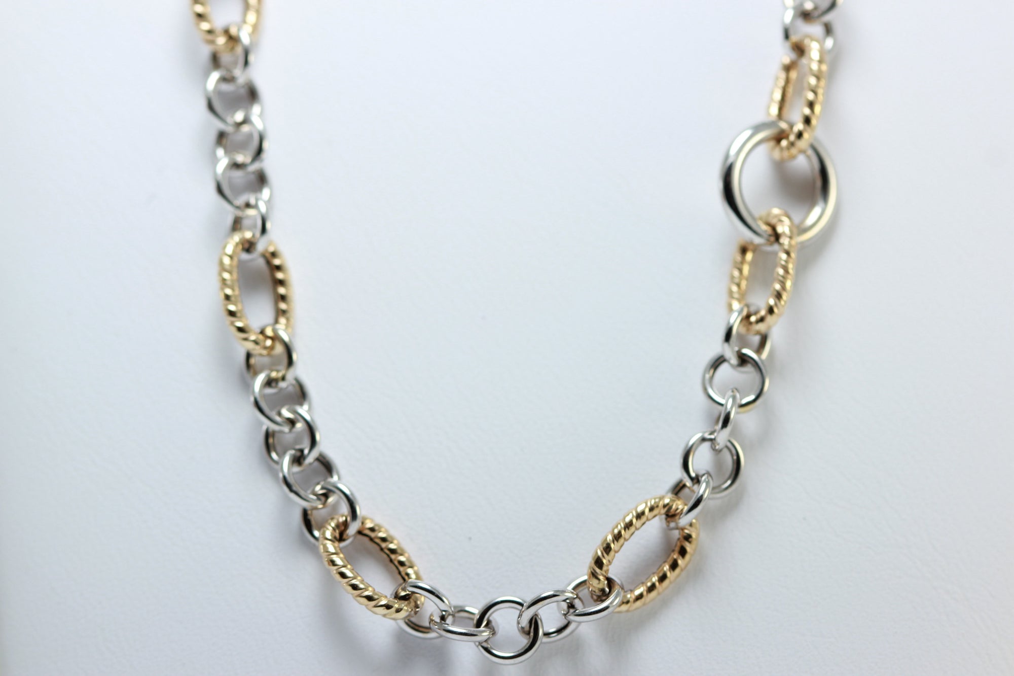WHITE & YELLOW GOLD 14K FINE FANCY OPEN LINK NECKLACE CHAIN LADIES