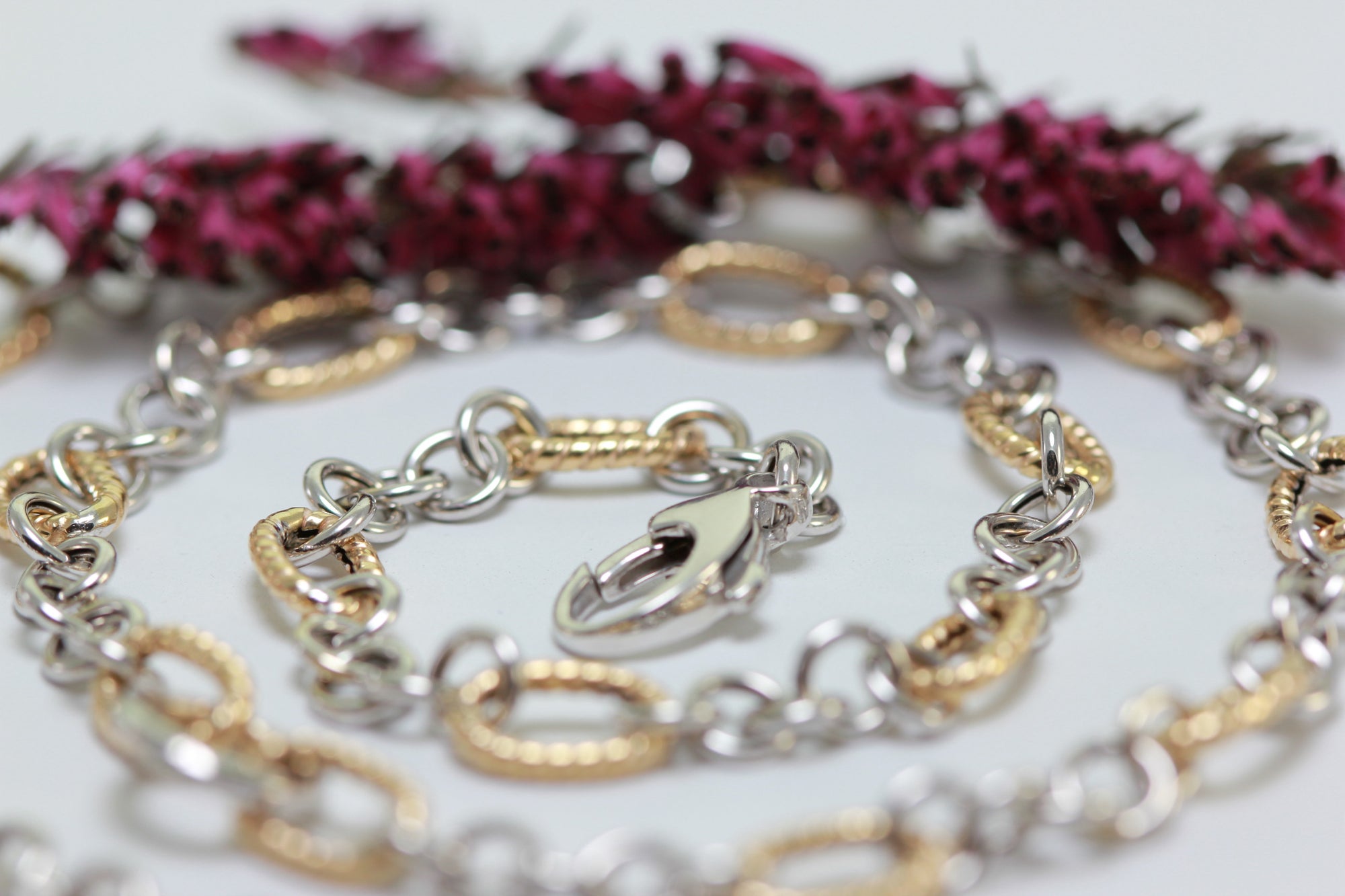 WHITE & YELLOW GOLD 14K FINE FANCY OPEN LINK NECKLACE CHAIN LADIES