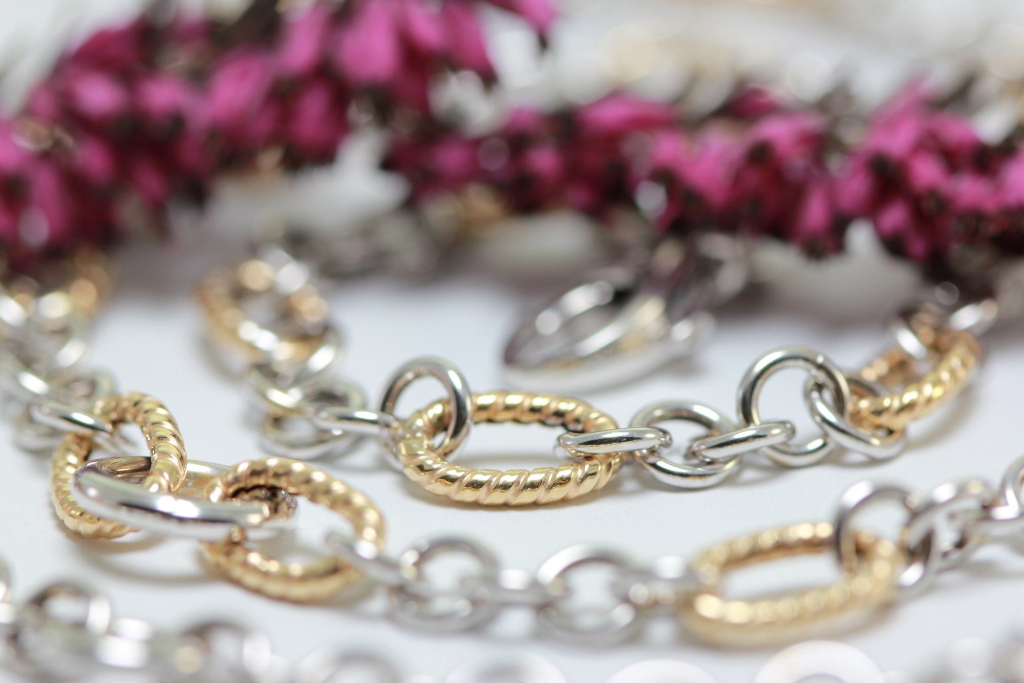 WHITE & YELLOW GOLD 14K FINE FANCY OPEN LINK NECKLACE CHAIN LADIES