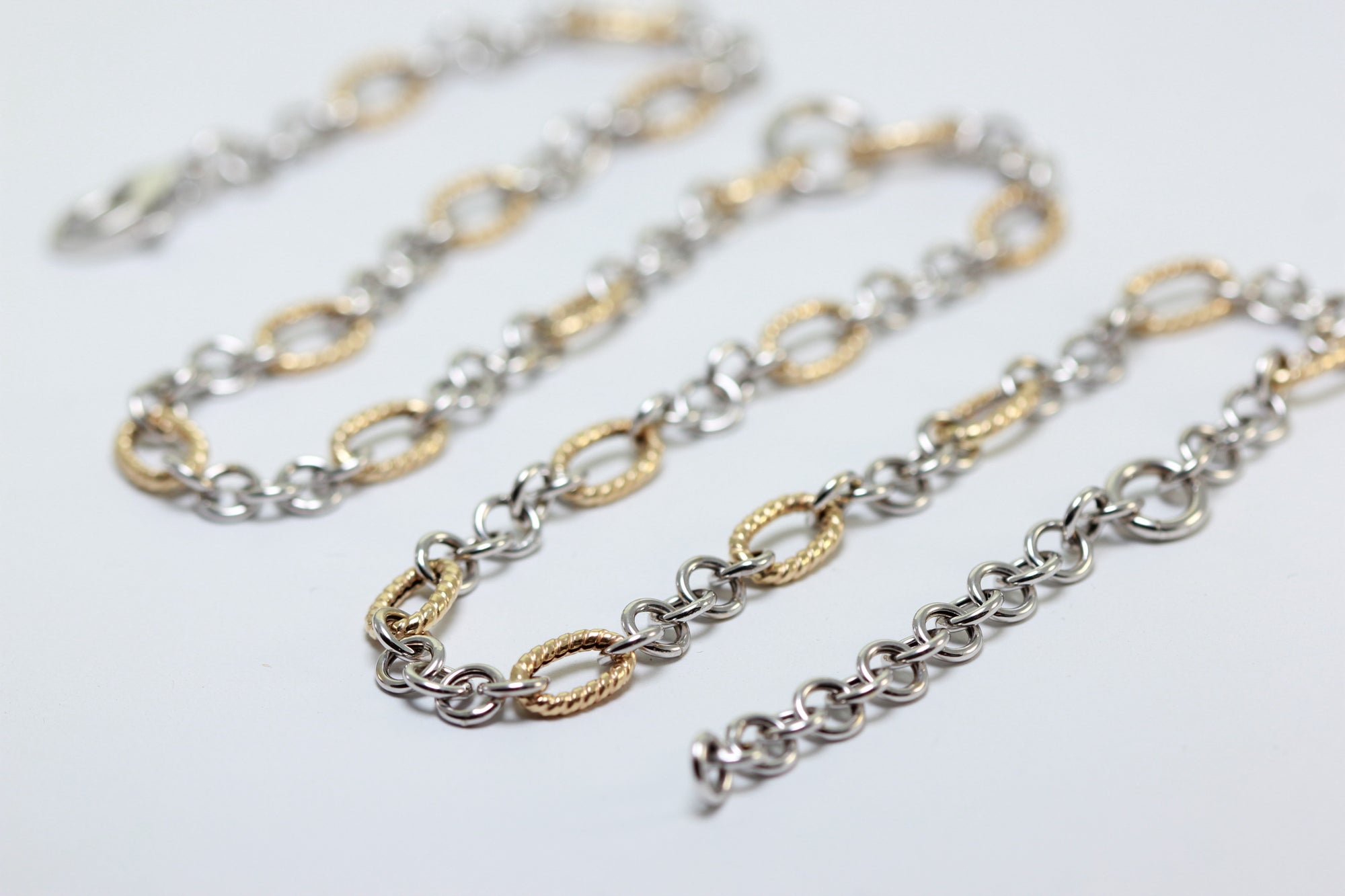 WHITE & YELLOW GOLD 14K FINE FANCY OPEN LINK NECKLACE CHAIN LADIES