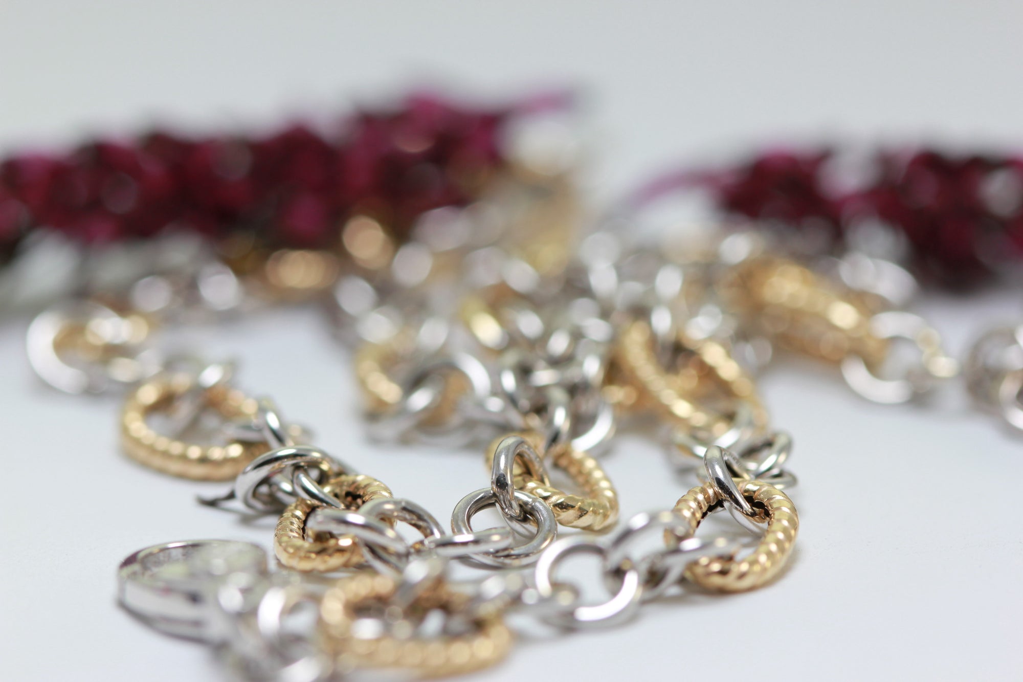 WHITE & YELLOW GOLD 14K FINE FANCY OPEN LINK NECKLACE CHAIN LADIES