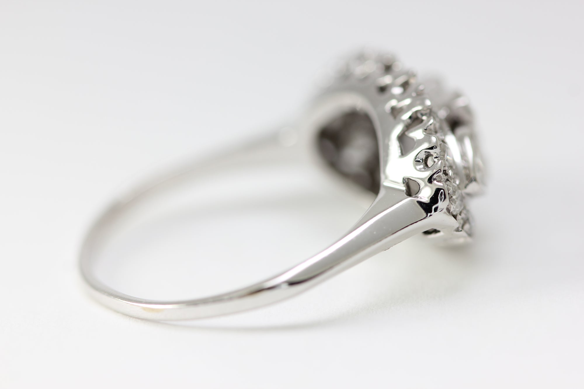 ANTIQUE 14k WHITE GOLD ART DECO COCKTAIL THREE STONES DIAMOND RING EUROPEAN CUT