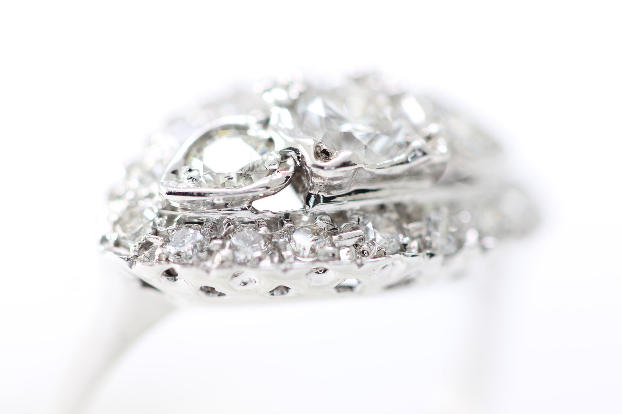 ANTIQUE 14k WHITE GOLD ART DECO COCKTAIL THREE STONES DIAMOND RING EUROPEAN CUT