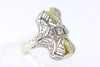 14K WHITE & YELLOW GOLD ANTIQUE TWO TONE DIAMOND ART DECO FILIGREE RING 1910's