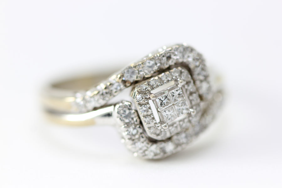ANTIQUE 14k WHITE GOLD MODERN COCKTAIL DIAMOND RING