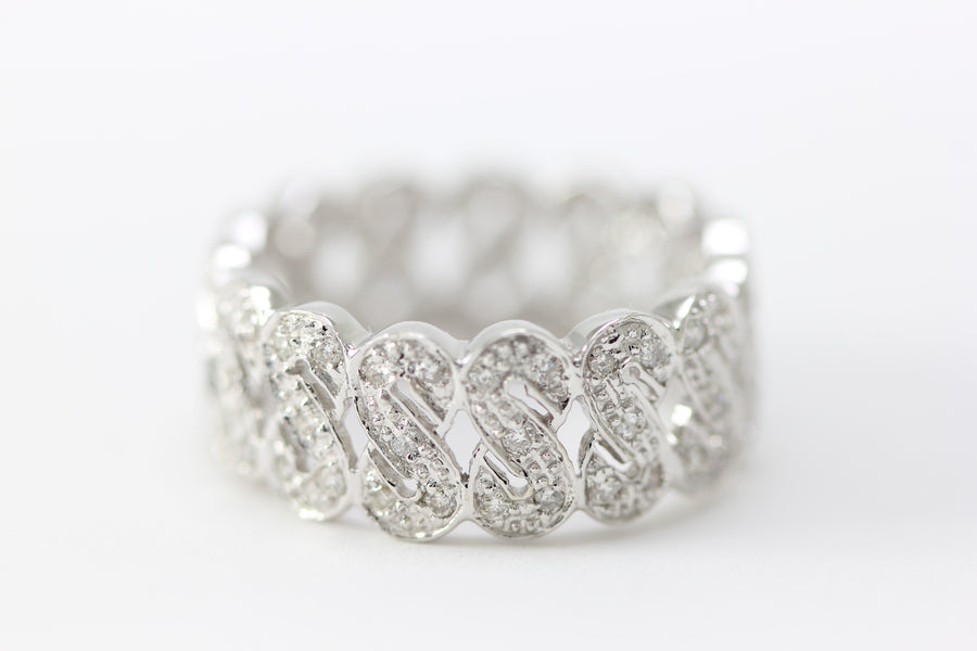 ANTIQUE ART DECO DIAMOND ANNIVERSARY ETERNITY BAND 14K WHITE GOLD EUROPEAN CUT 1930's