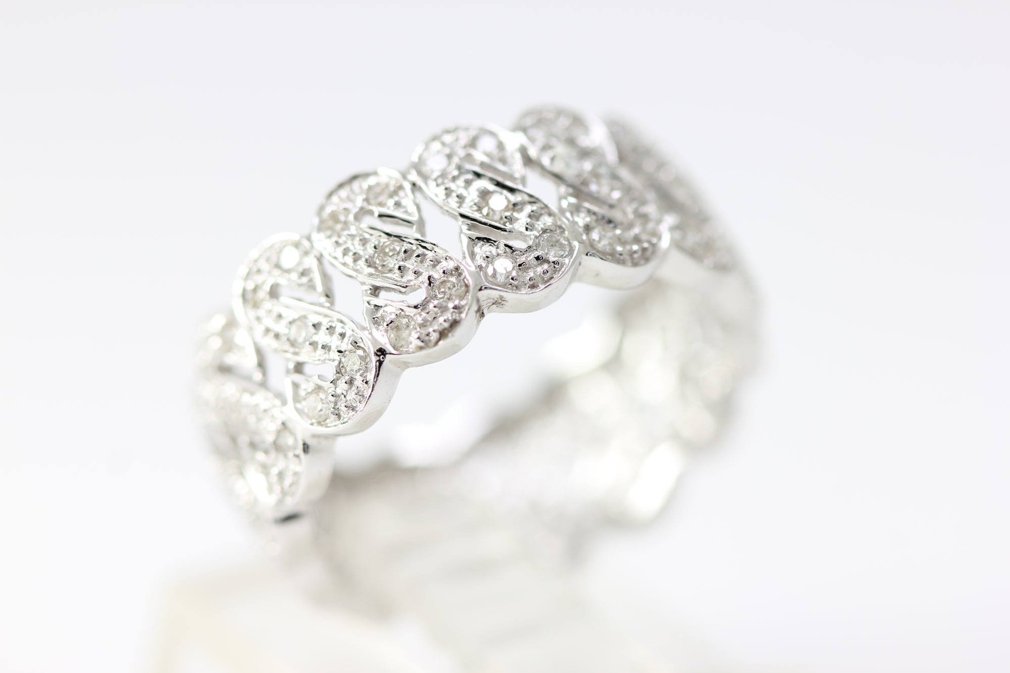 ANTIQUE ART DECO DIAMOND ANNIVERSARY ETERNITY BAND 14K WHITE GOLD EUROPEAN CUT 1930's