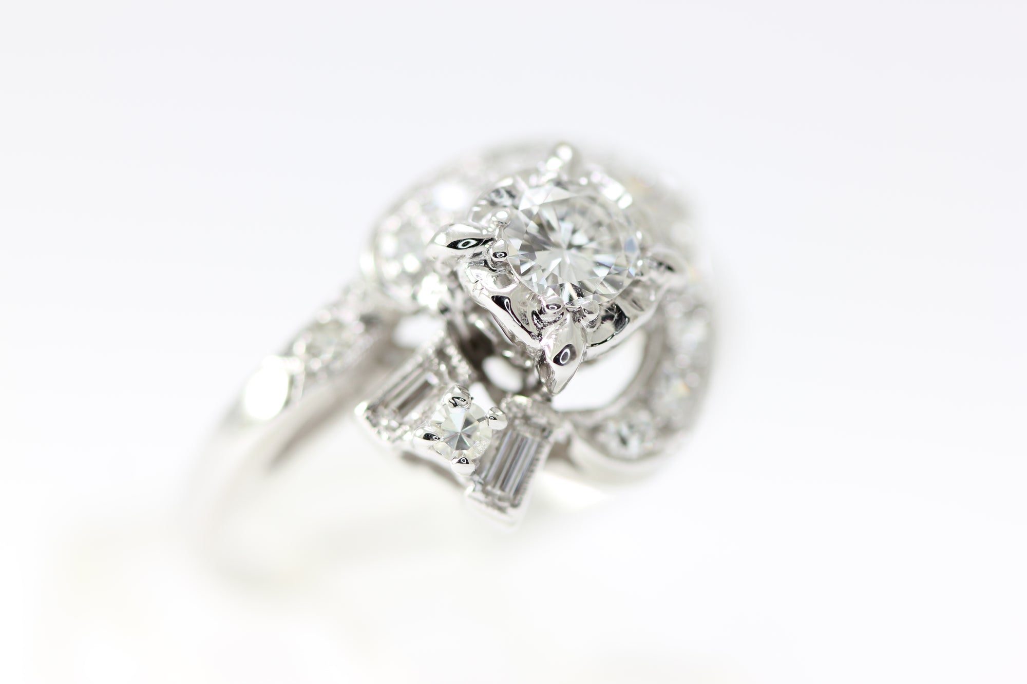 ANTIQUE 14k WHITE GOLD ART DECO COCKTAIL DIAMOND RING EUROPEAN CUT
