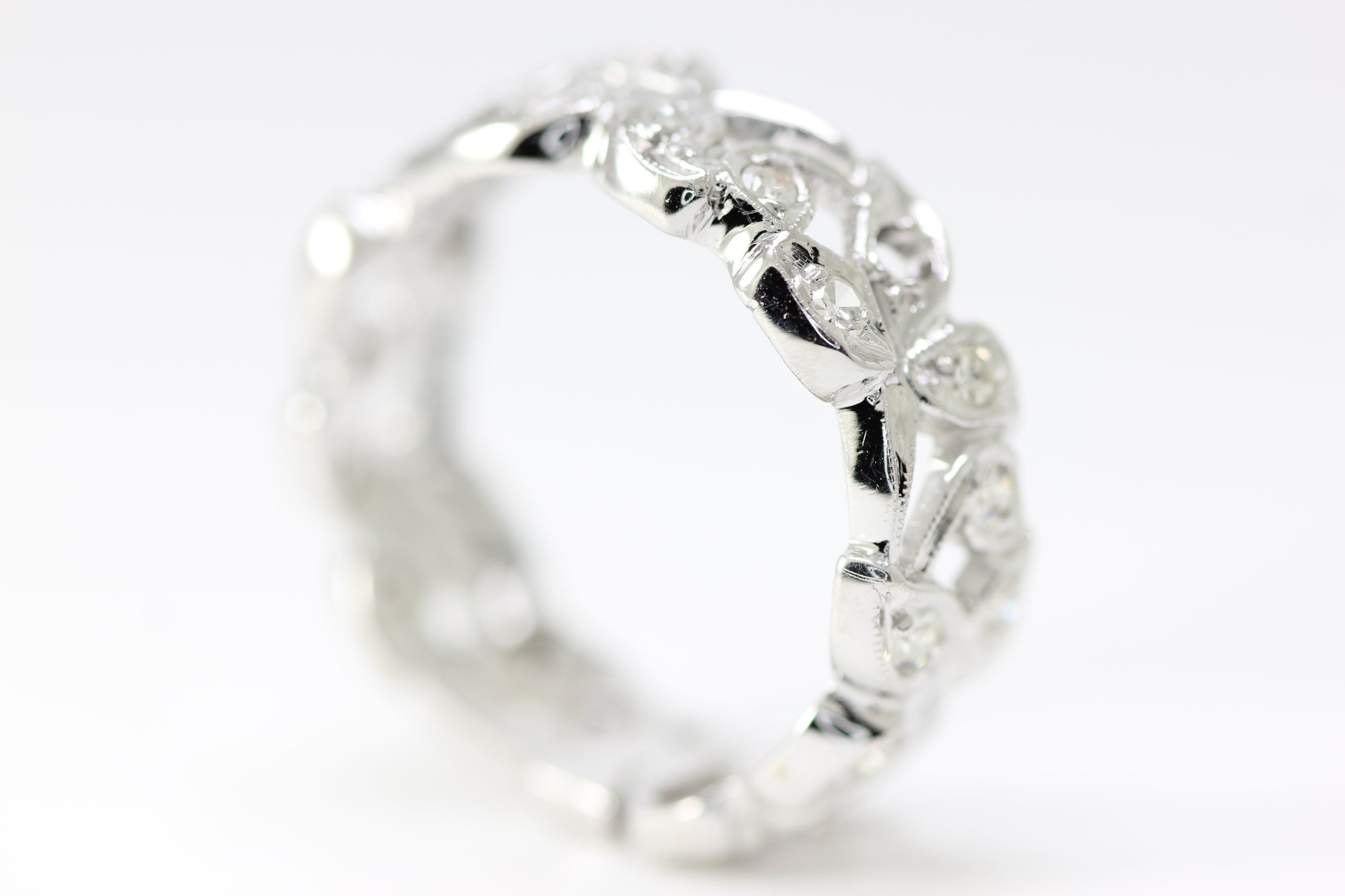 ANTIQUE ART DECO DIAMOND ANNIVERSARY ETERNITY BAND 14K WHITE GOLD EUROPEAN CUT 1930's