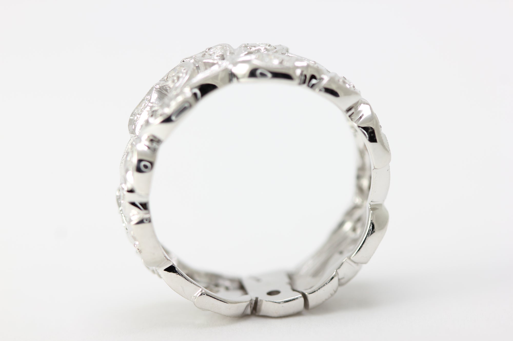 ANTIQUE ART DECO DIAMOND ANNIVERSARY ETERNITY BAND 14K WHITE GOLD EUROPEAN CUT 1930's