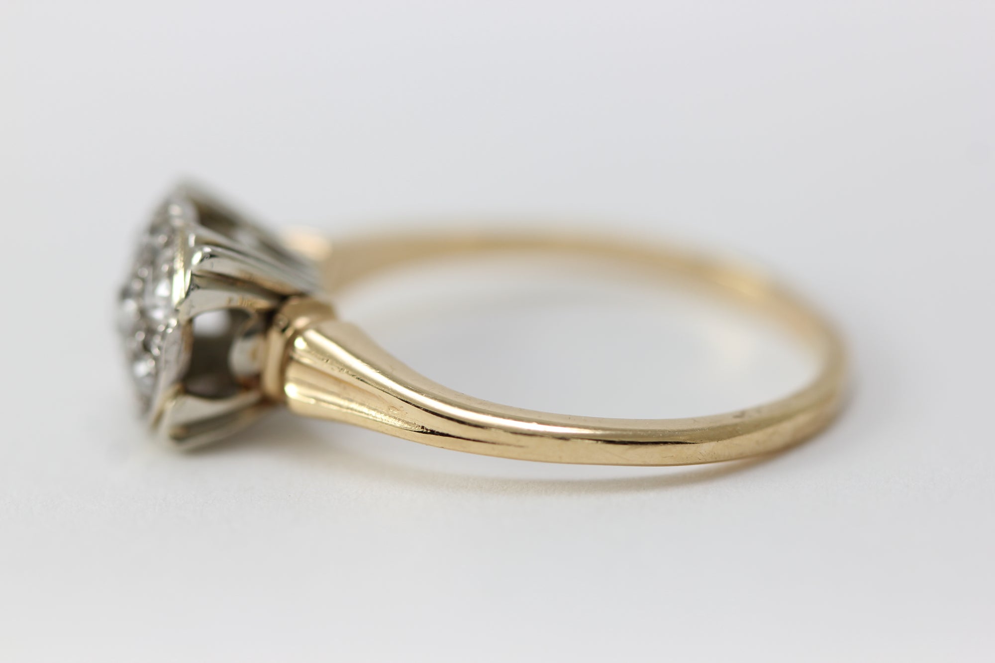 ANTIQUE CLUSTER ENGAGEMENT RING 14k WHITE & YELLOW GOLD EURO CUT DIAMOND RING ILLUSION SETTING 1930 's ART DECO