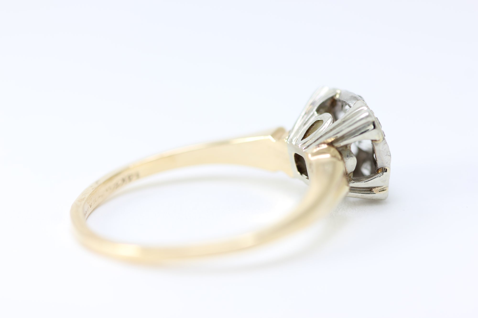 ANTIQUE CLUSTER ENGAGEMENT RING 14k WHITE & YELLOW GOLD EURO CUT DIAMOND RING ILLUSION SETTING 1930 's ART DECO