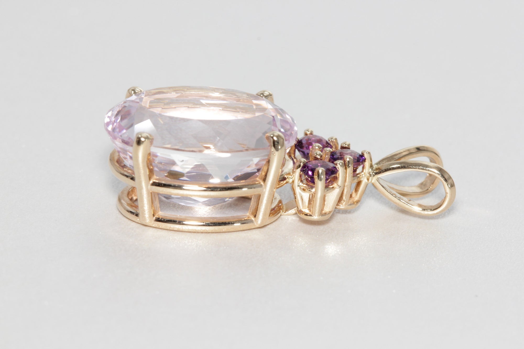 MODERN 14k YELLOW GOLD LADYS LARGE PENDANT 15CT KUNZITE & AMETHYST
