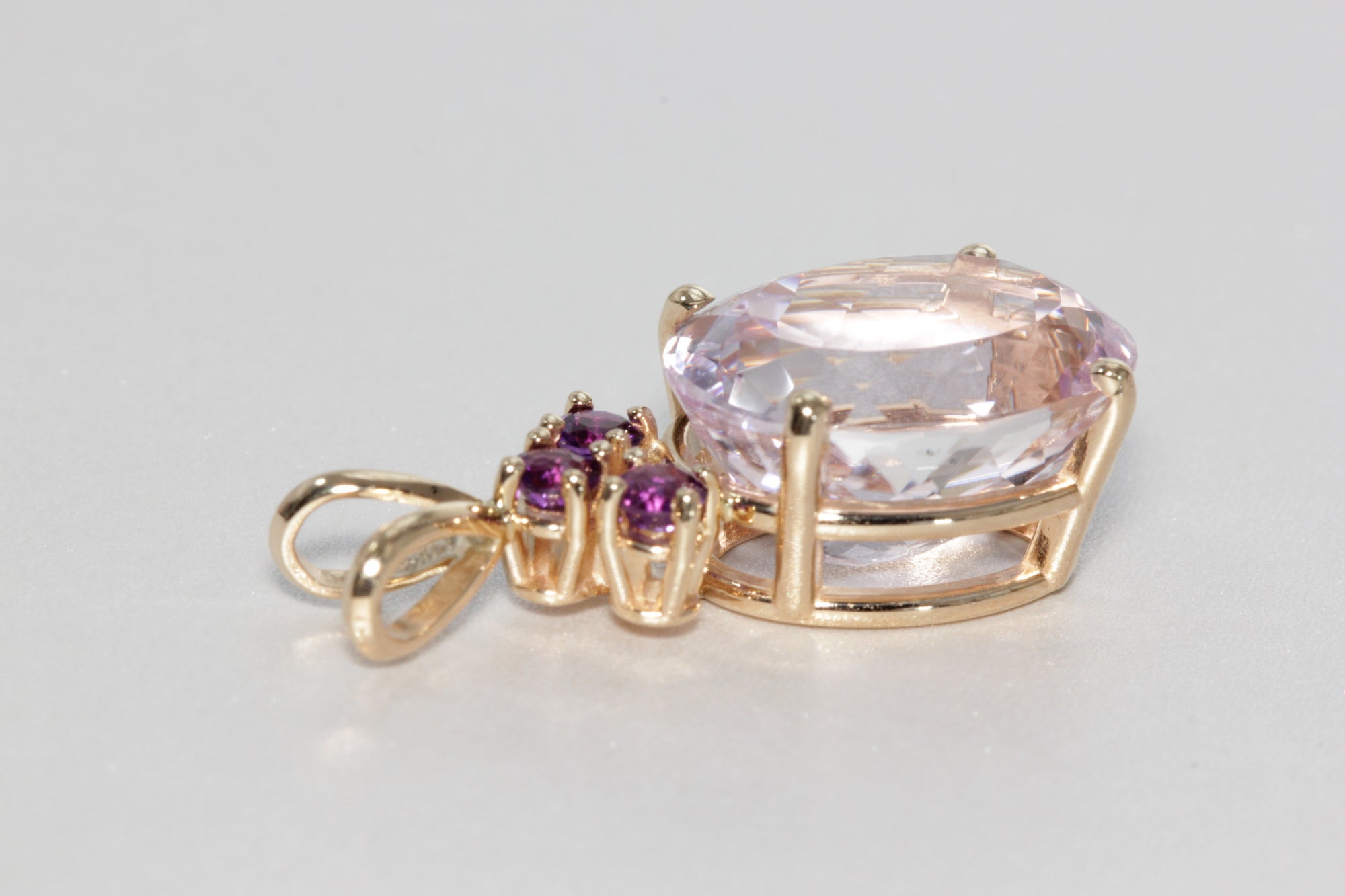 MODERN 14k YELLOW GOLD LADYS LARGE PENDANT 15CT KUNZITE & AMETHYST