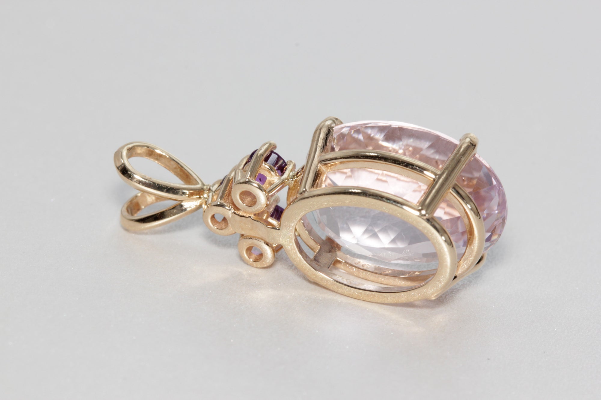 MODERN 14k YELLOW GOLD LADYS LARGE PENDANT 15CT KUNZITE & AMETHYST