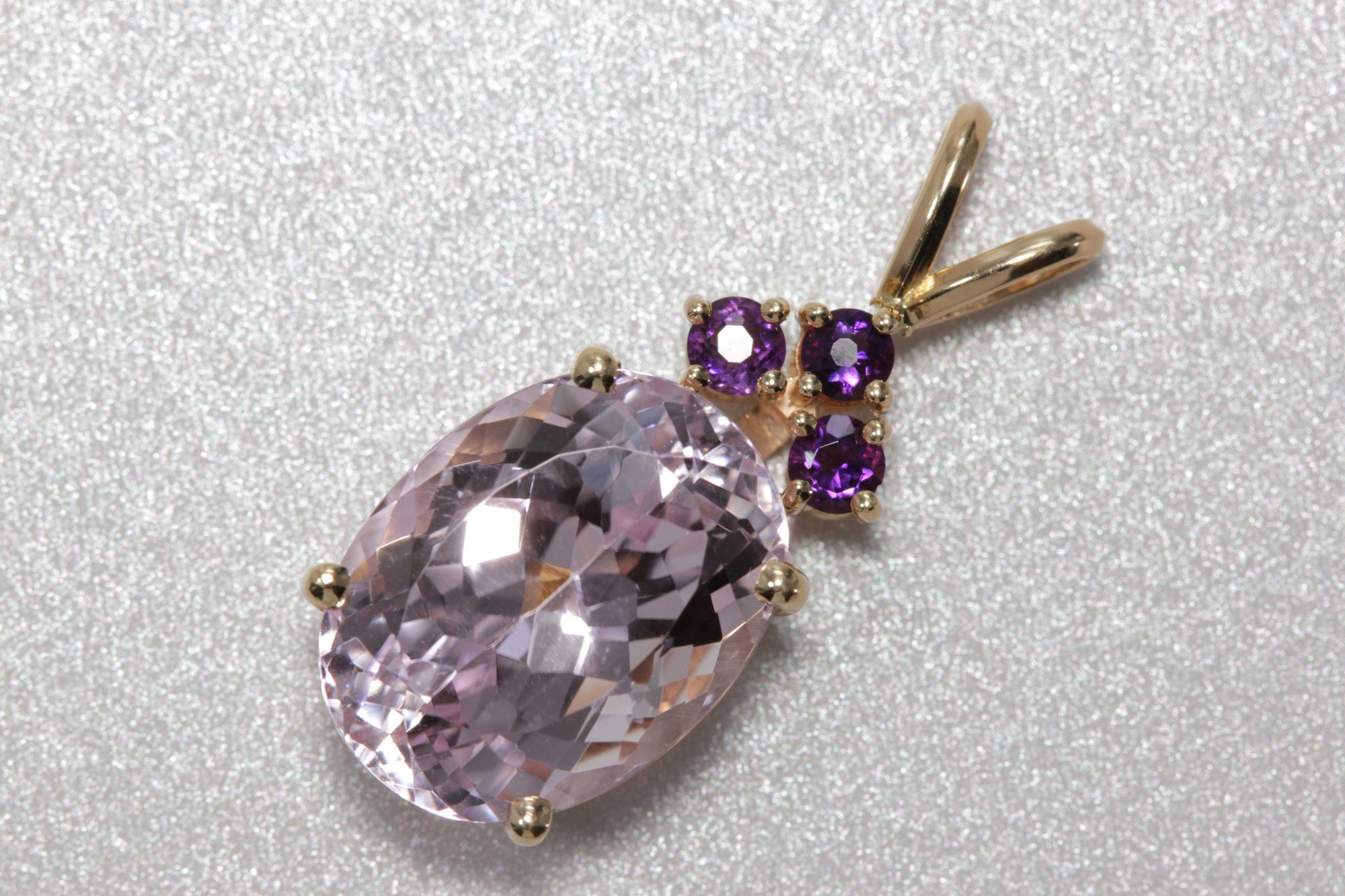 MODERN 14k YELLOW GOLD LADYS LARGE PENDANT 15CT KUNZITE & AMETHYST