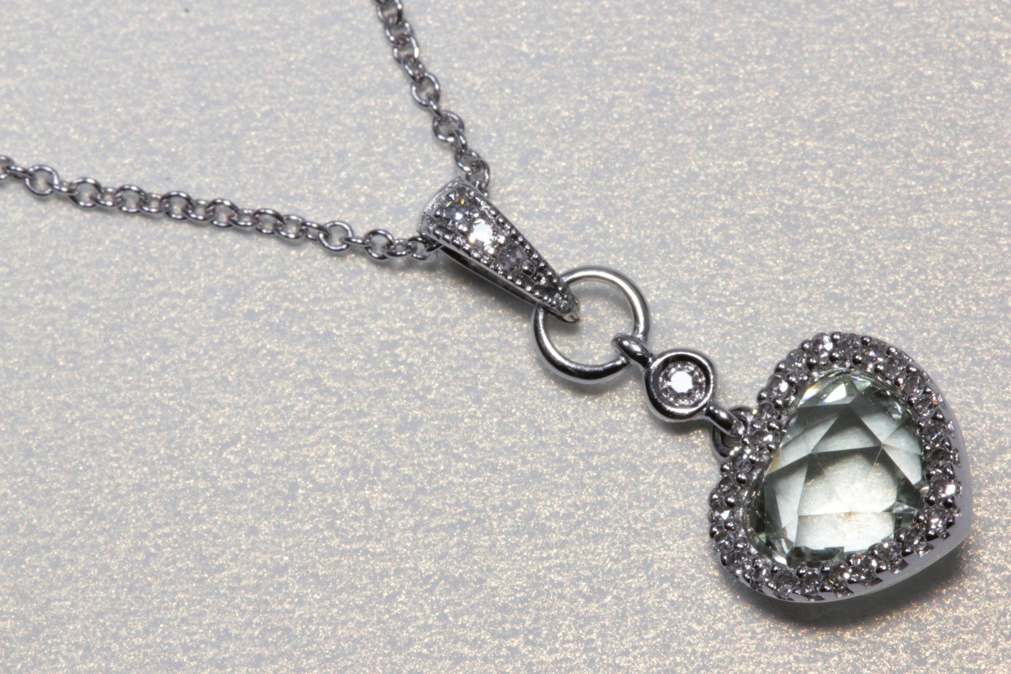 MODERN 14K WHITE GOLD LADIES PENDANT & CHAIN CHECKERBOARD GREEN AMETHYST & DIAMOND