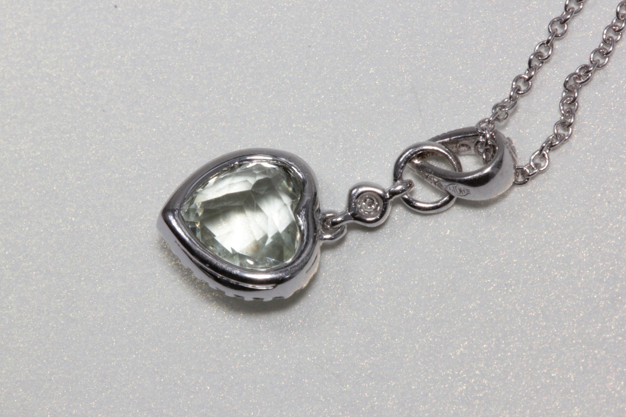 MODERN 14K WHITE GOLD LADIES PENDANT & CHAIN CHECKERBOARD GREEN AMETHYST & DIAMOND